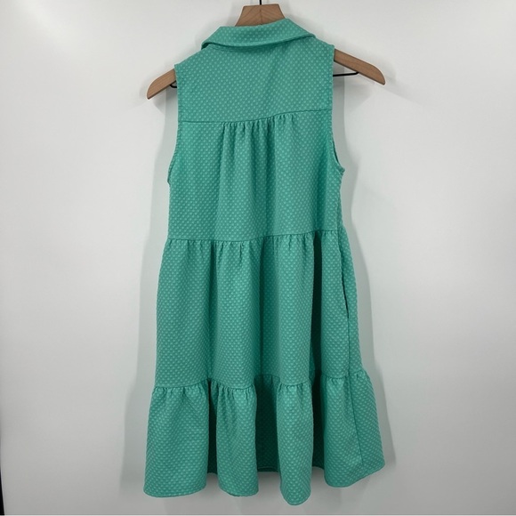 Heyson Teal Textured Woven Tiered Ruffle Flare Button Down Dress - Picture 7 of 7